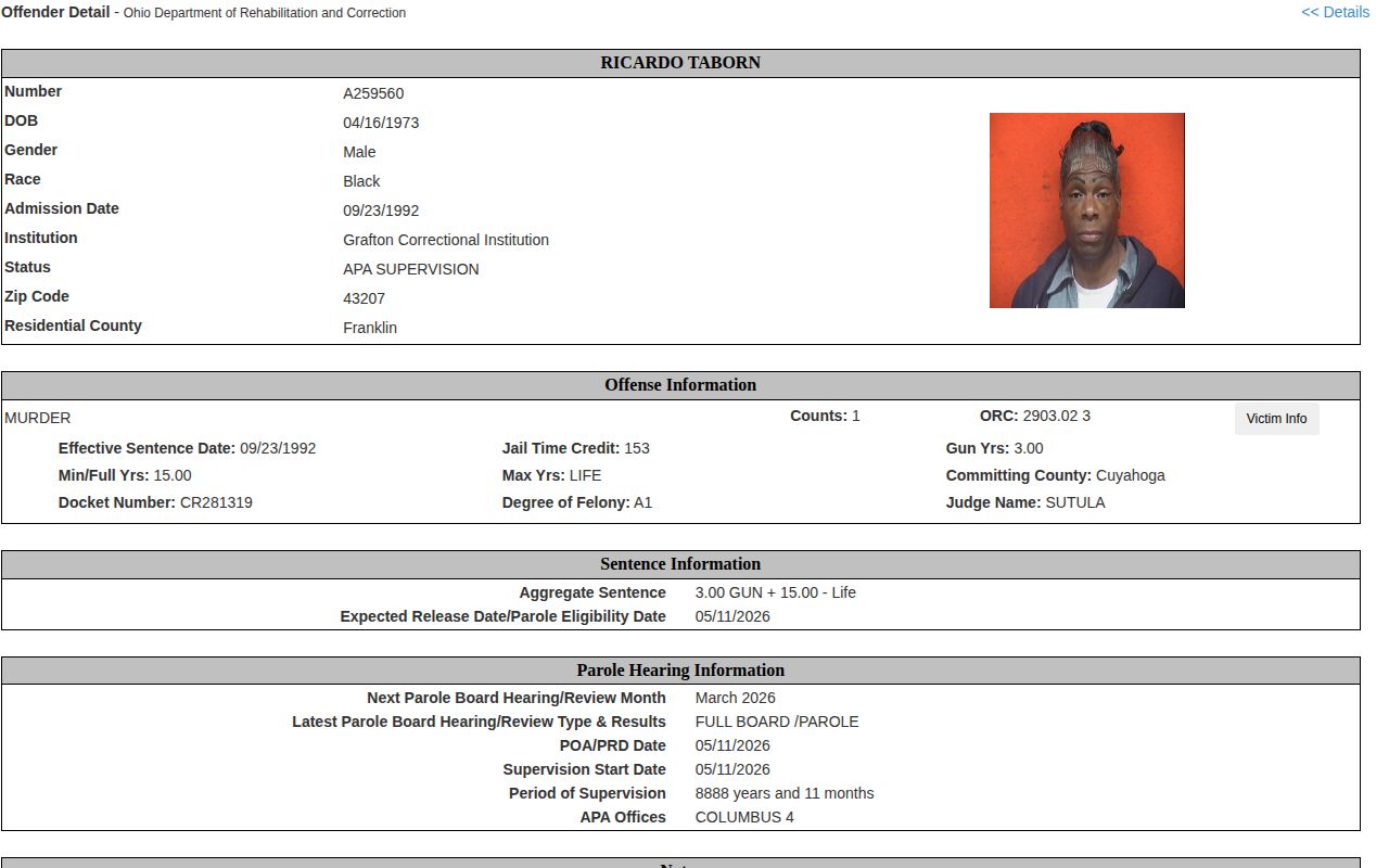 Darke County parole release and APA supervision fields in ODRC