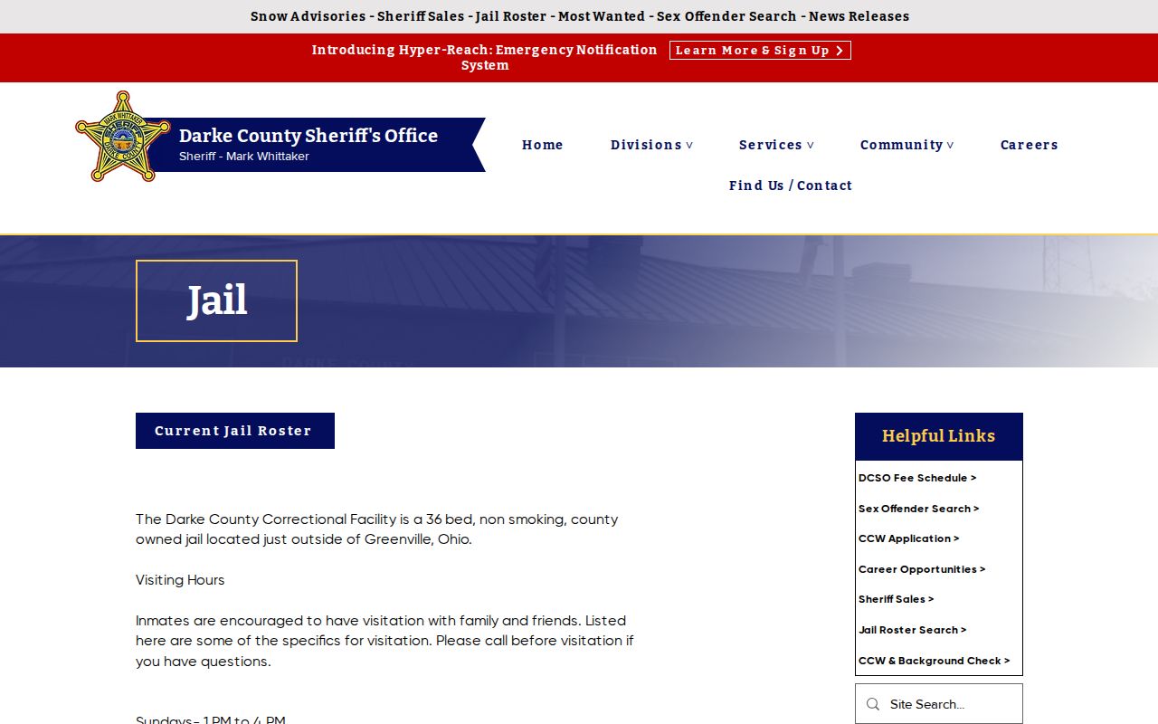 Darke County Correctional Facility page used for released inmate records