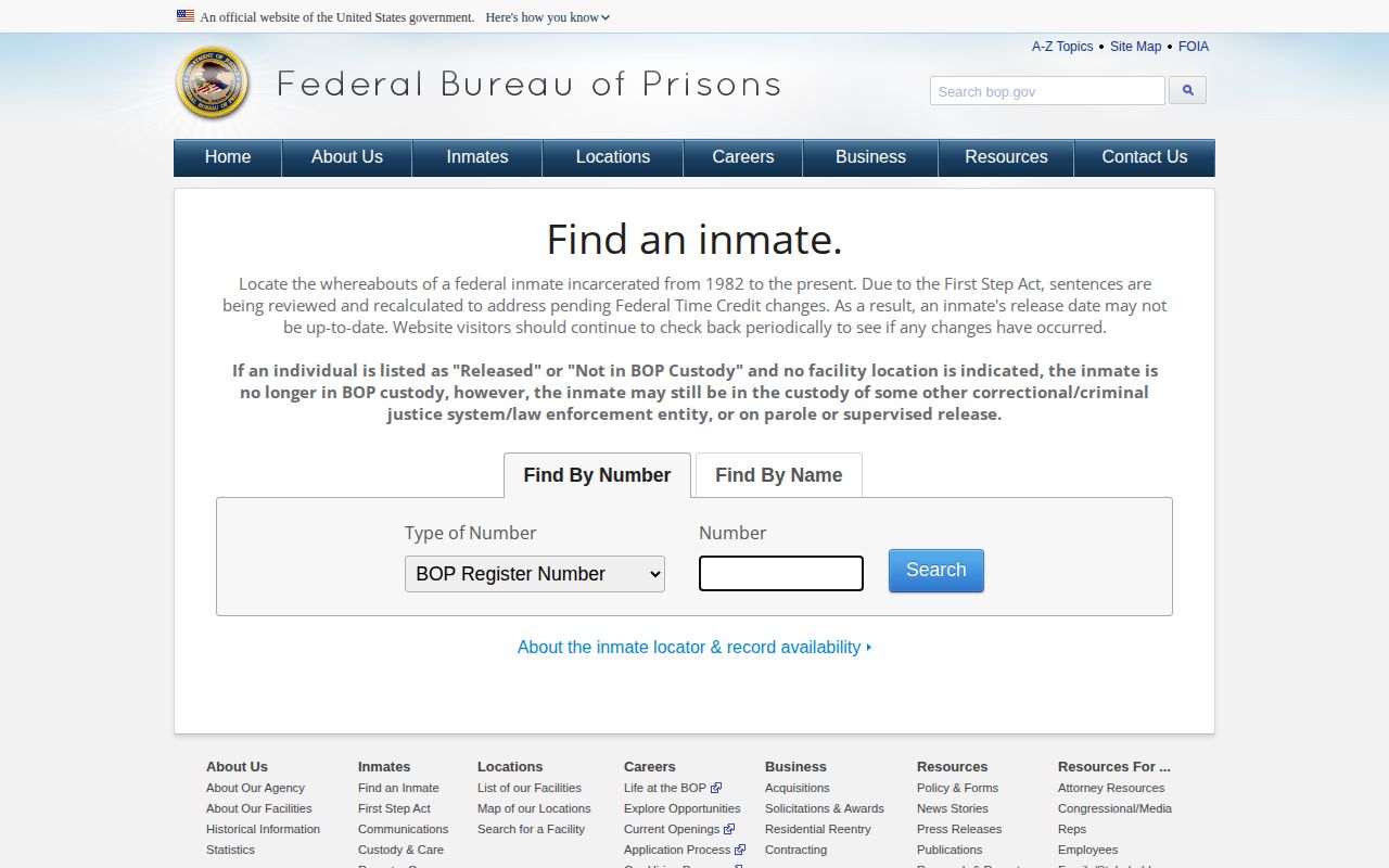 Federal BOP locator used for Darke County release verification