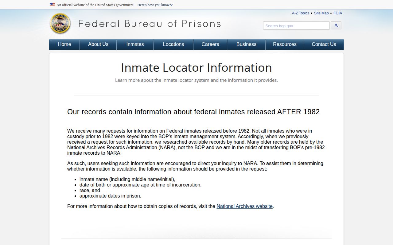 BOP result meaning for a Darke County federal release check