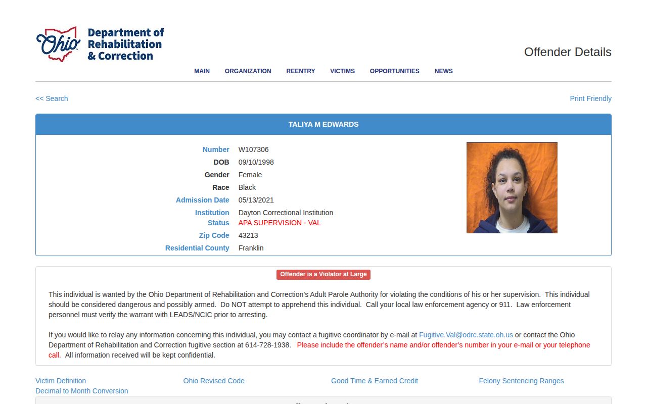 Darke County parole violator-at-large verification instructions
